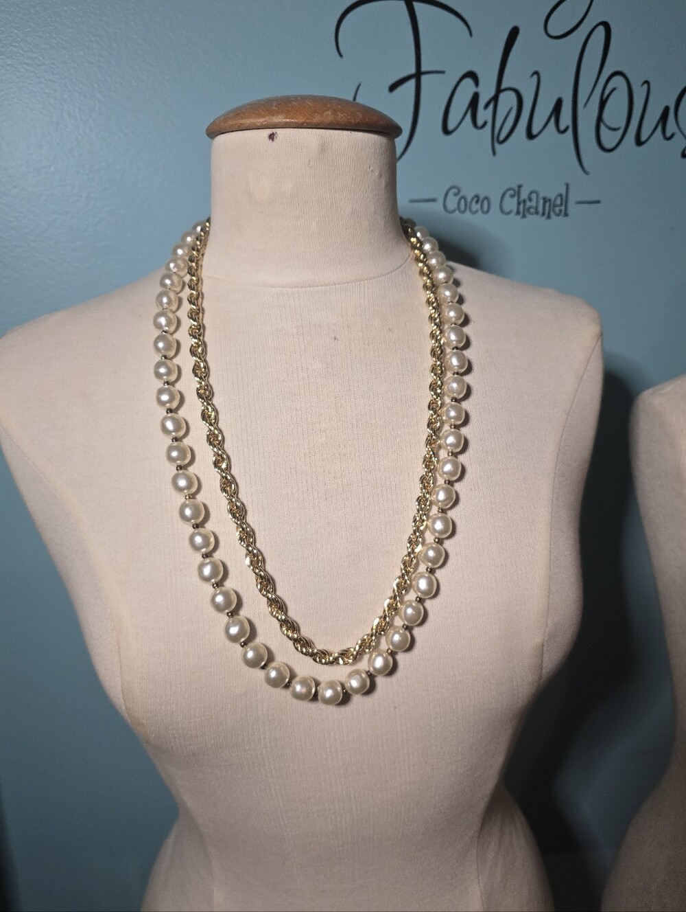 Gold Chain and White Pearl Layered Necklace - Elegant Women Jewelry
